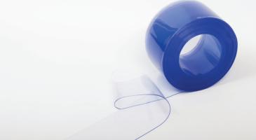 Bændelgardin, transparent (blålig), 400mm x 50.000mm x 4,0mm